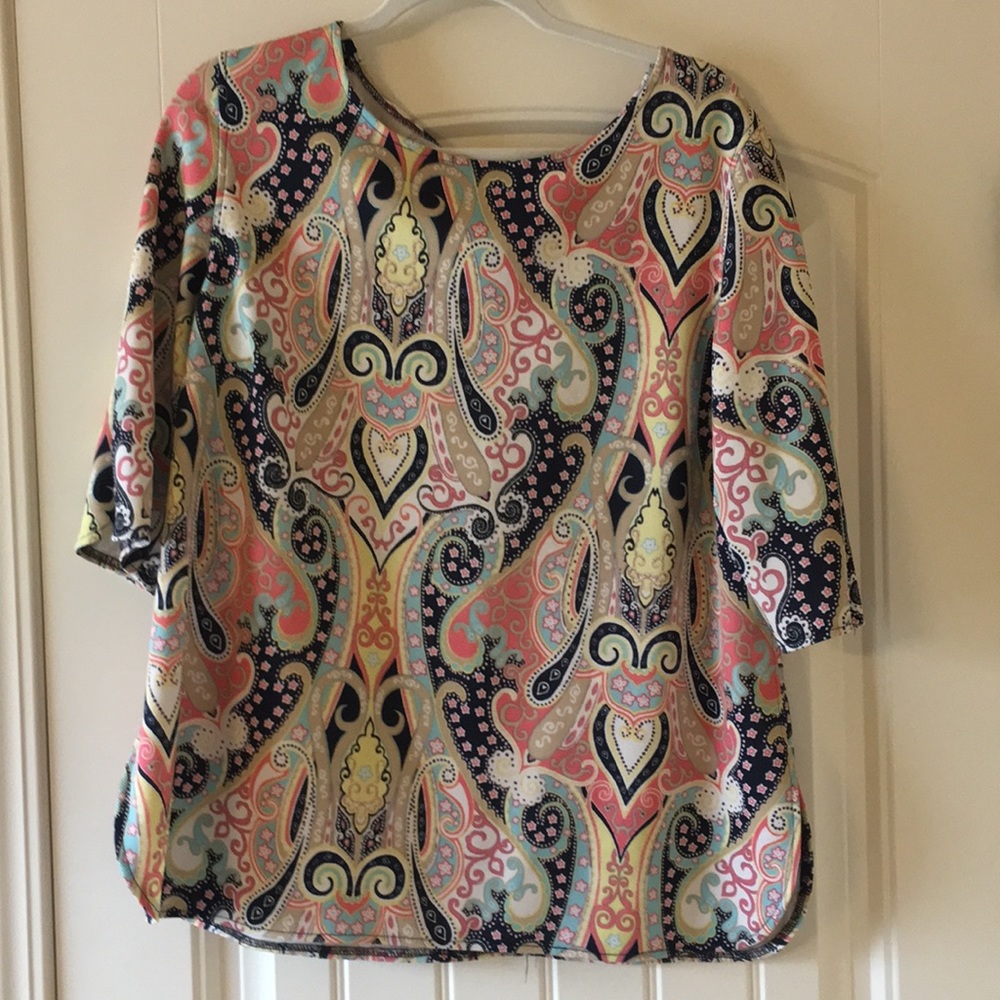 Jules & Leopold Paisley Print Blouse in Pink, Navy, Cream